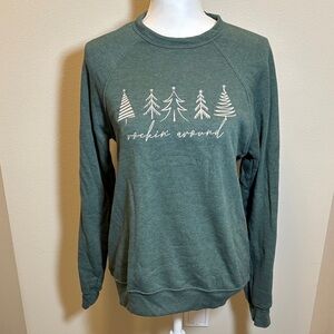 Bella Canvas Green Crewneck Sweatshirt with White Tree Graphic